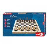 Noris Deluxe Chess set in a wooden box features a ready-to-play chessboard and pieces in starting positions.