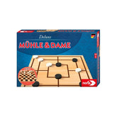 Noris Deluxe Morris & Checkers board game set in blue box featuring Mühlle & Dame instructions, ideal for two players.