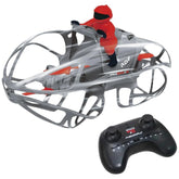 Radiofly Space Biker 25 drone play vehicle in red, gray, and black with visible wheels, handlebars, and text details.