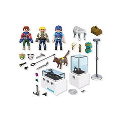 Playmobil Diamond Heist toy playset features colorful figures in matte cardboard and glossy plastic, displayed in a center la