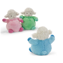 Plush & Co Little Coloured Sheep plush toys in blue, pink, and green, sitting against a light-colored background.