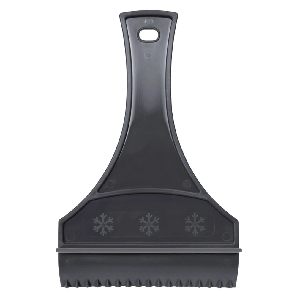 Gerda Ice Scraper in dark matte plastic with a handle and three snowflake symbols, designed for outdoor play equipment.
