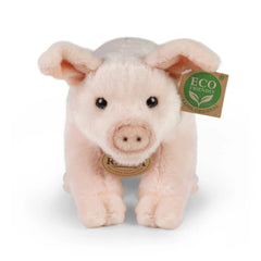 Plush pink pig stuffed animal sitting upright with a tag reading "ECO FRIENDLY" and "RAPPA ORIGINAL" attached to its ear.