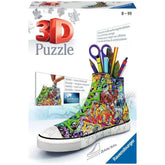 Colorful 3D puzzle box featuring high-top sneakers with vibrant designs and the text "3D PUZZLE" prominently displayed.
