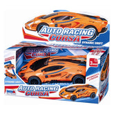 RS Toys Auto Racing Corsa Dynamic Drift toy car in orange with blue and red accents, displayed in cereal box-style packaging.