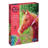 Diamond Canvas Horse art box features a vibrant, pixelated horse design in pink, yellow, green, and blue on a glossy surface.