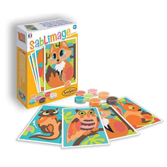 Sablimage Mini Forest Animals activity set features colorful cards and markers for children's arts and crafts.