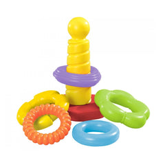 Simba ABC Stacking Ring Pyramid with colorful rings and red base, perfect for childrens sorting and stacking play.
