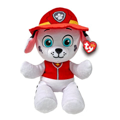 TY - Beanie Babies Marshall plush toy with white body, red hat, large blue eyes, and a heart-shaped TY tag.