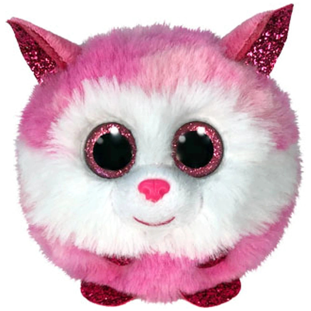 TY - Beanie Bellies Princess Husky Dog Pink 7 cm plush toy with glittery trim, round shape, and soft, cuddly texture.