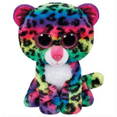 TY - Beanie Boos Dotty is a colorful 15 cm leopard plush toy with vibrant fur, big eyes, and a cute pink nose.