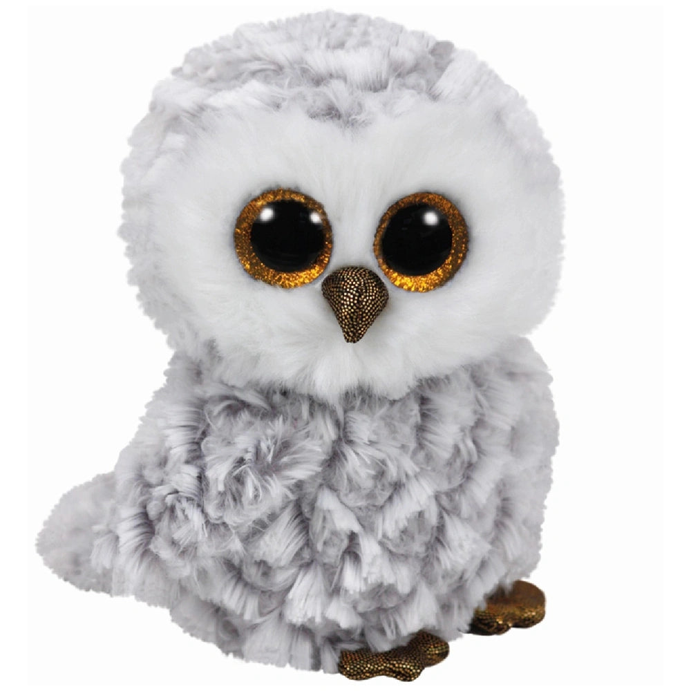 TY Beanie Boos Owlette plush toy, a fluffy white and grey owl with detailed facial features, large eyes, and a soft texture.