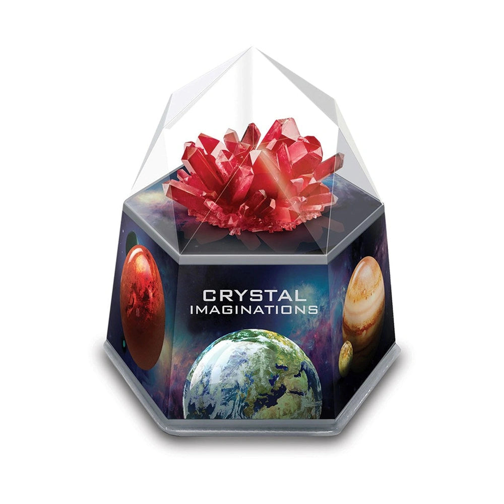 4M Crystal Growing Red Edition toy playset in glossy packaging with a clear window, featuring "CRYSTAL IMAGINATIONS" text.