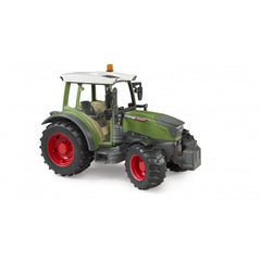 Green and grey Bruder Fendt Vario 211 play vehicle with red wheels and a white roof, angled right on a white background.