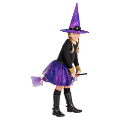Carnival Toys - Enchanting Witch Purple Set For Girls With Skirt Hat And Broom - Pretend Professions And Role Playing