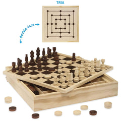 Dal Negro - Tria Chess And Checkers Top Wooden Board Games Set