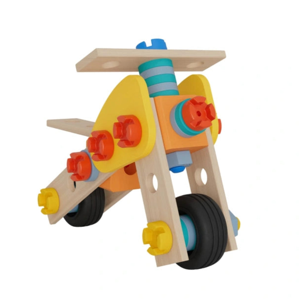Eichhorn Construct - Mini Motorcycle Construction Set for Kids Ages 3 Years+ - 47-Piece FSC-Certified Wooden Engineering Toy with Real Rolling Wheels and Interlocking Fasteners