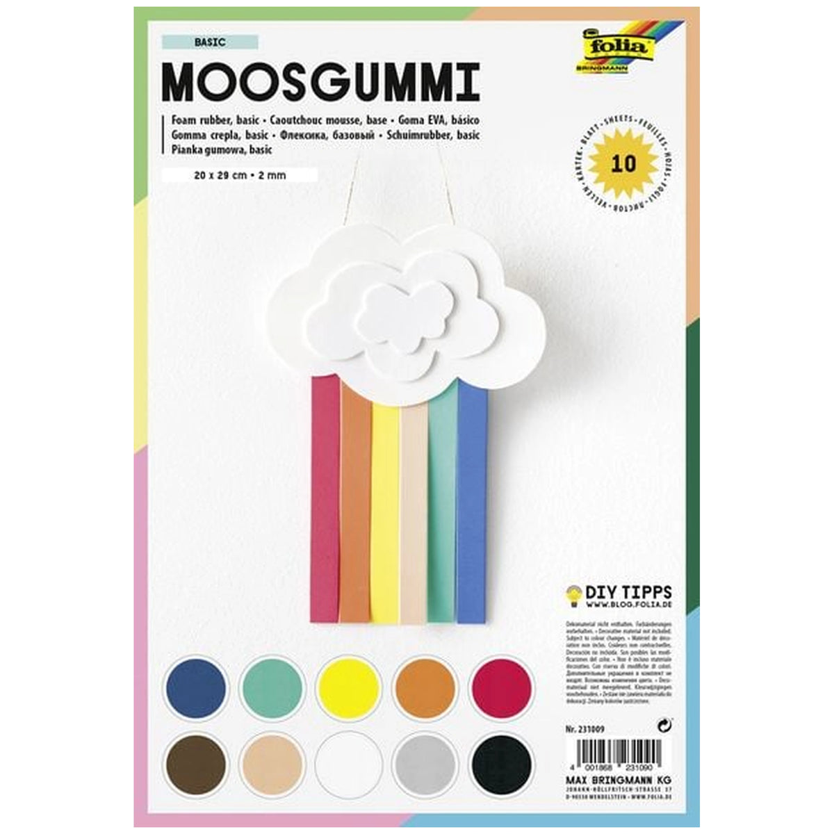 Folia - Basic Foam Rubber Kit 20X29 Cm 10 Sheets Multi Coloured - Arts & Crafts
