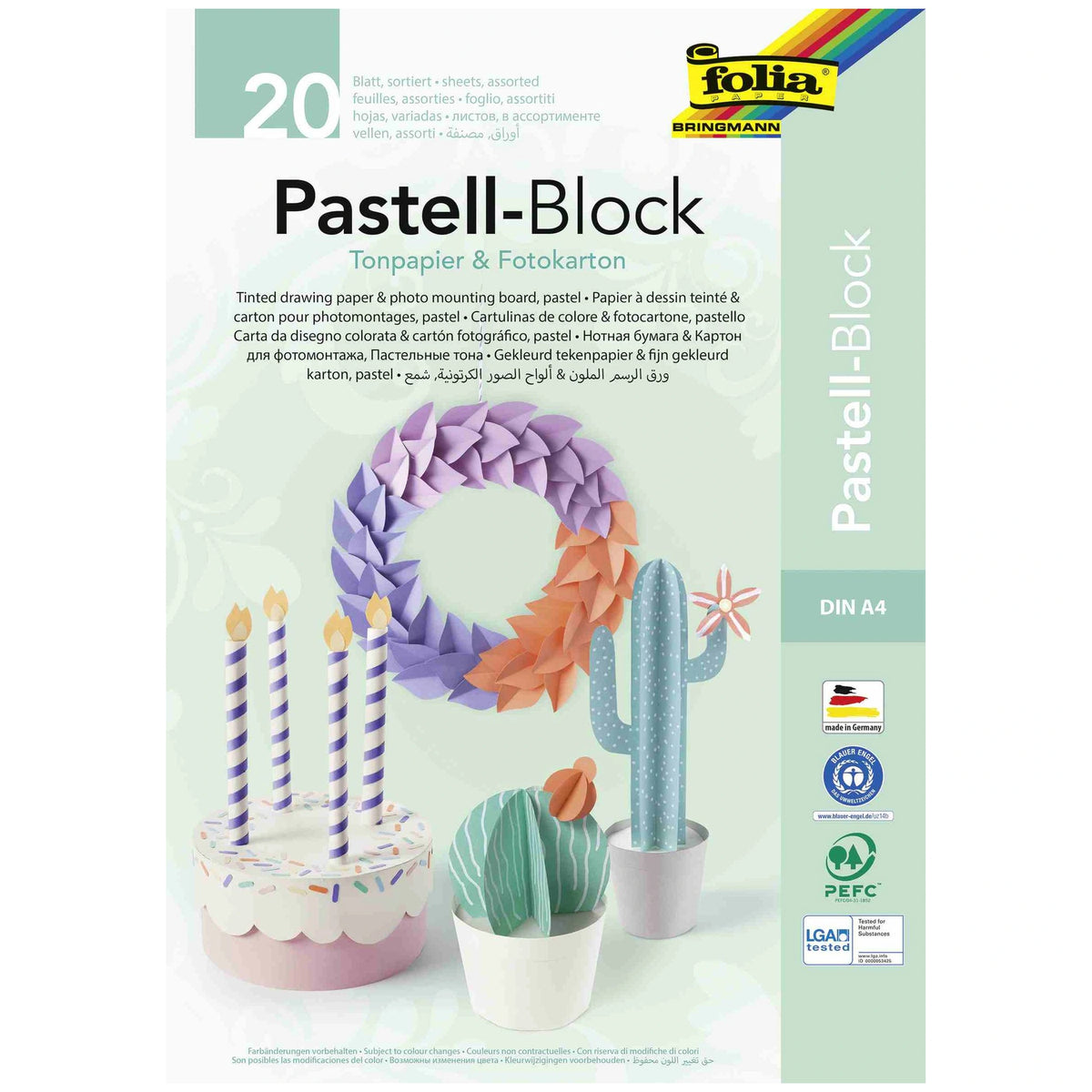 Folia - Pastelblock A4 Format 10X130 Gr And 10X300 Gr Pieces Multi Coloured Sheets - Arts & Crafts