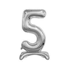 GODAN - Standing-Foil-Balloon-Digit-5-Silver-Party-Supply-Kits