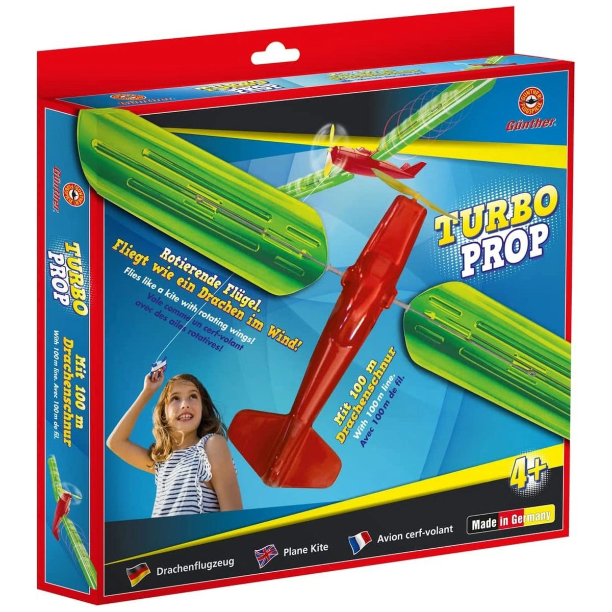 Gunther Flugspiele - Turbo Prop Kite Plane mit 100m Schnur 48x21cm - Outdoor-Spielzeug