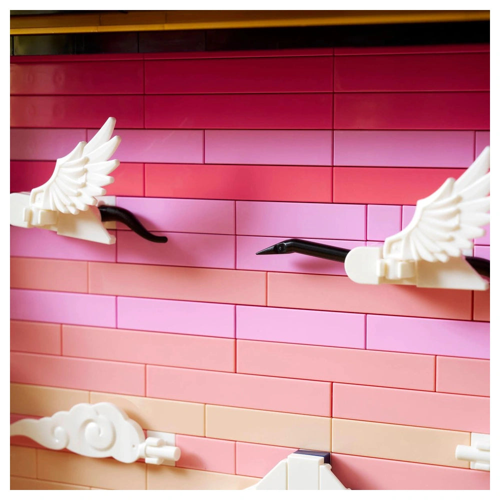 LEGO Art set features a decorative wall with glossy ceramic tiles in a pink to light peach gradient.