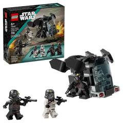 LEGO Death Trooper and Night Trooper Battle Pack featuring two minifigures armed with blasters beside a dropship with a cockpit and removable canopy.