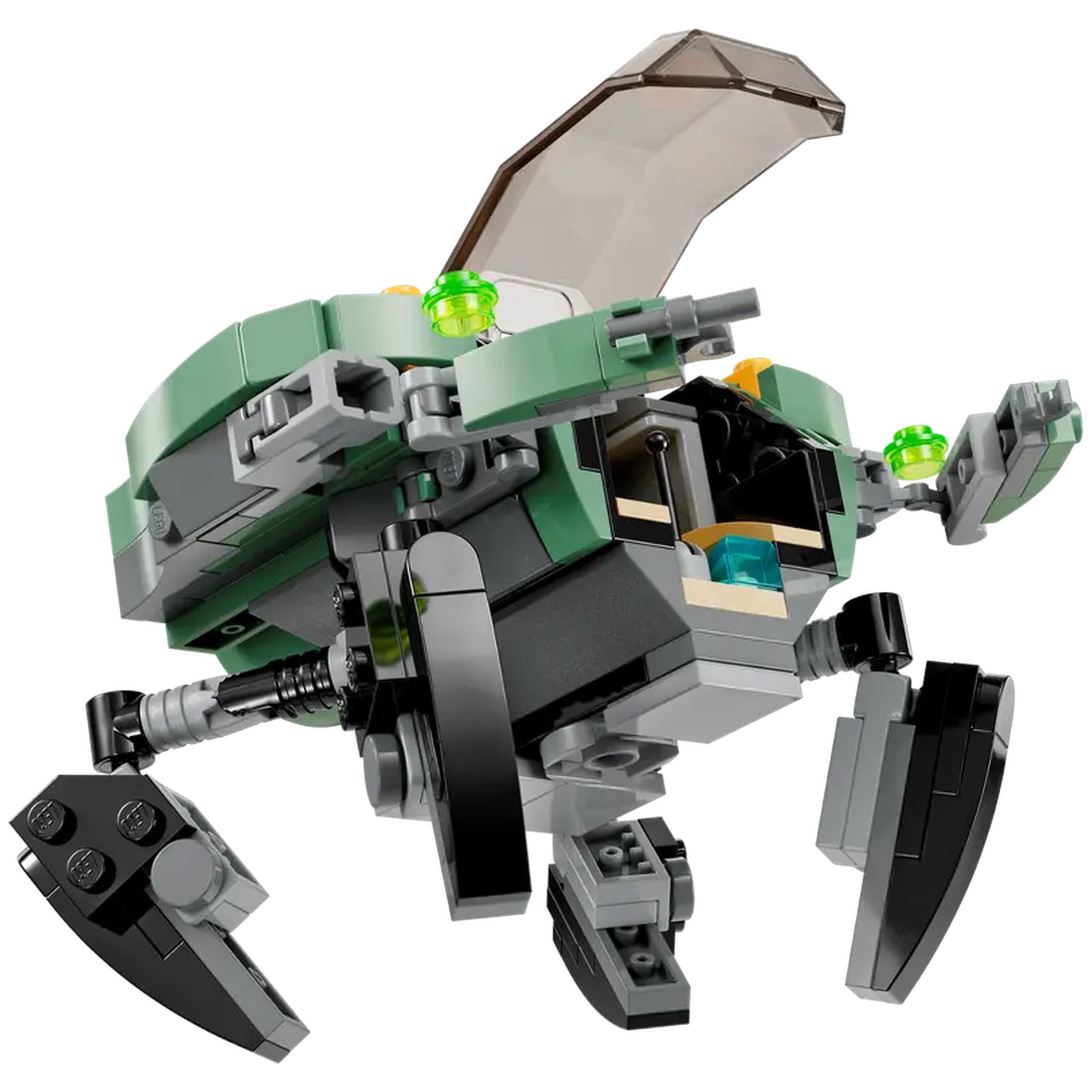 Posable green Crabsuit from the LEGO Avatar set, featuring intricate details, large claws, and glowing elements, ready for underwater adventures.