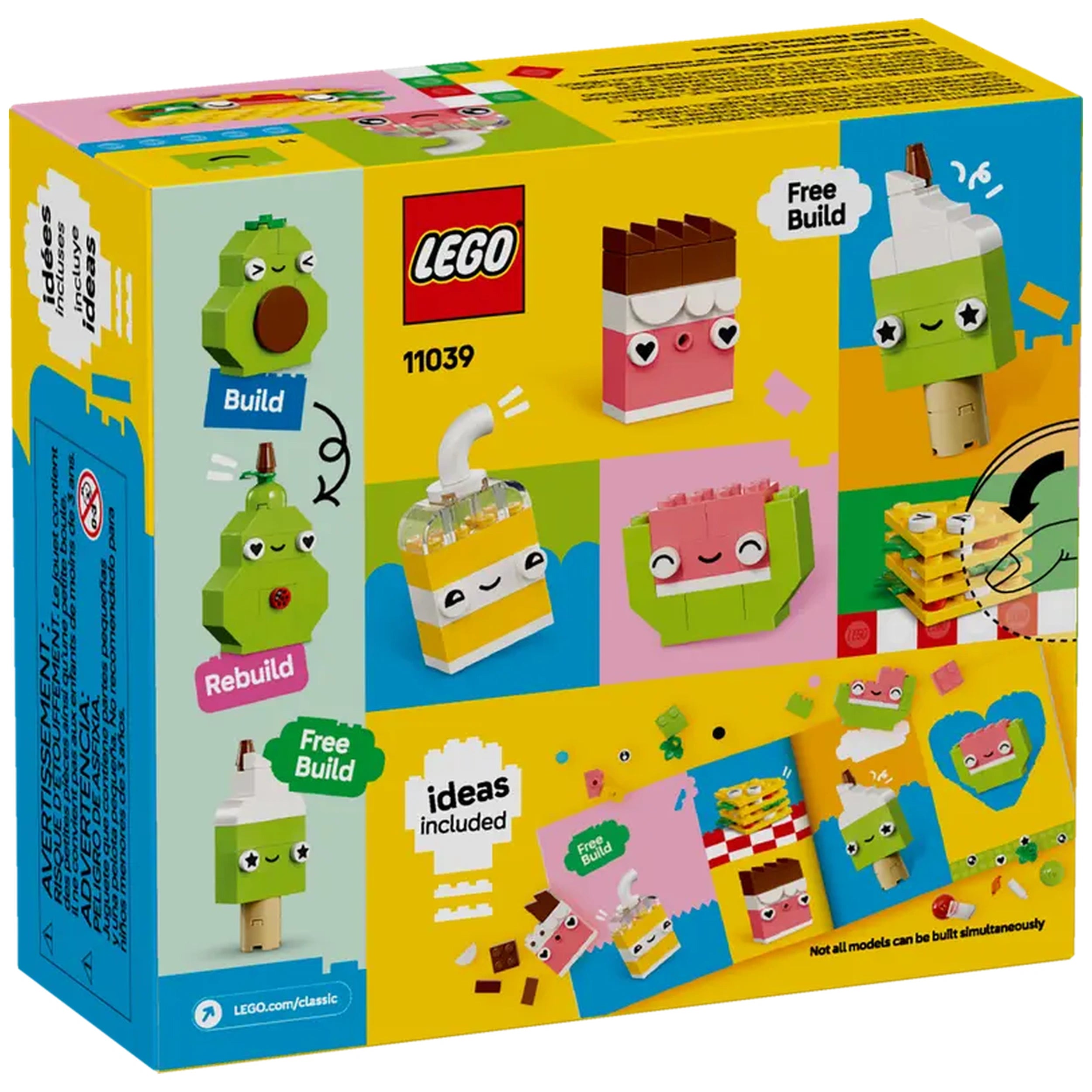 Colorful LEGO® Classic Creative Food Friends construction set box featuring adorable food characters like avocado, cupcake, and ice cream.