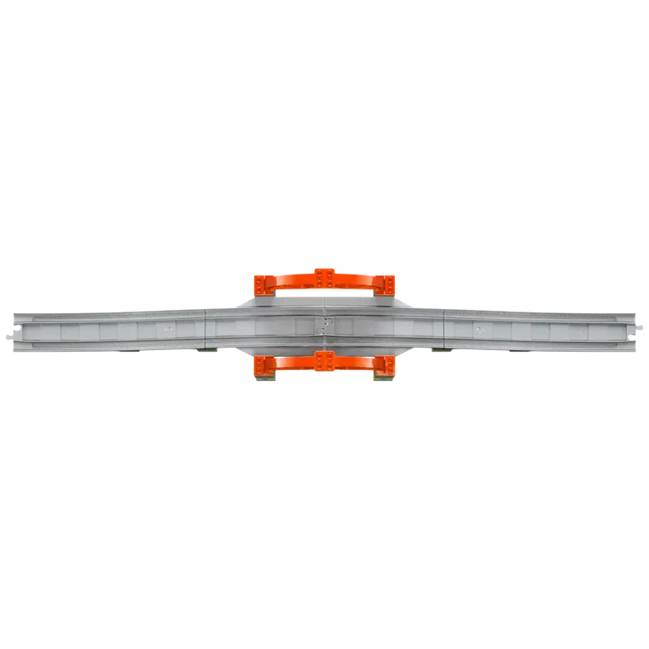 Gray train bridge with orange supports and tracks, designed for LEGO® DUPLO® sets, elevating playtime adventures for toddlers.