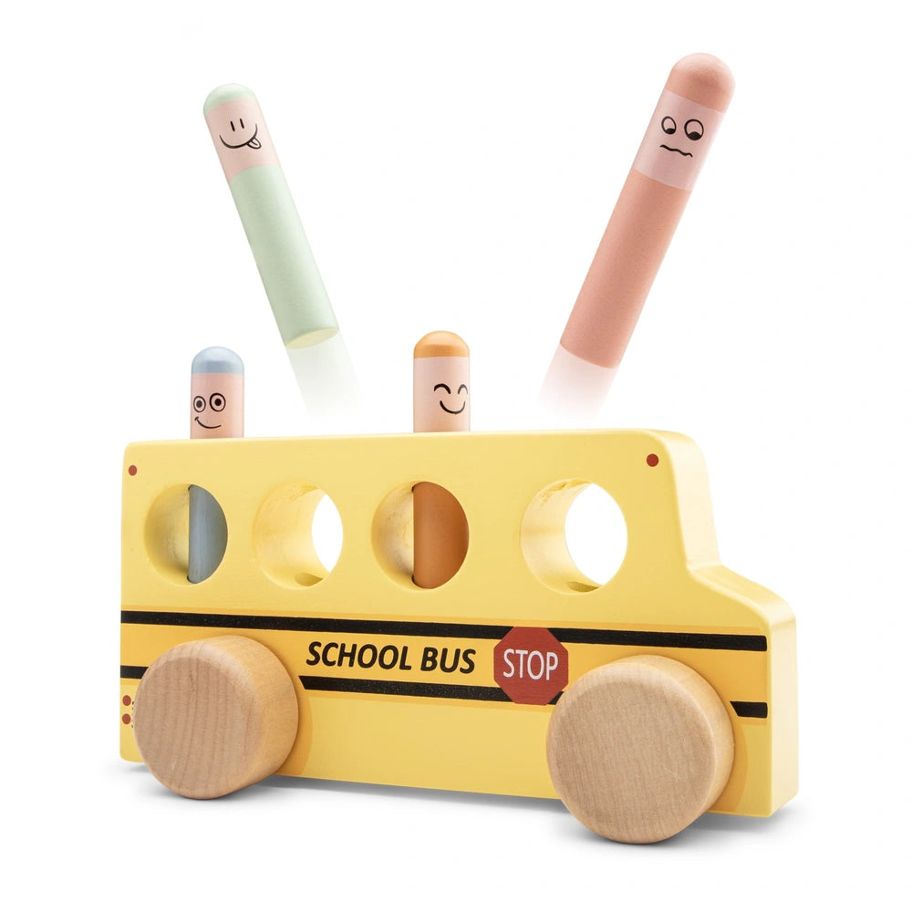 New Classic Toys - Baby Activity Toys - Wooden Pop-Up School Bus - 24M+ - STEM Learning