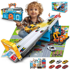 RS Toys - Pista Pit Stop 2 in 1 Tragbare Garage und Startbahn - Spielzeugfahrzeuge