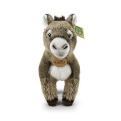 Exclusive eco-friendly plush donkey in brown with white markings, standing upright against a plain white background.