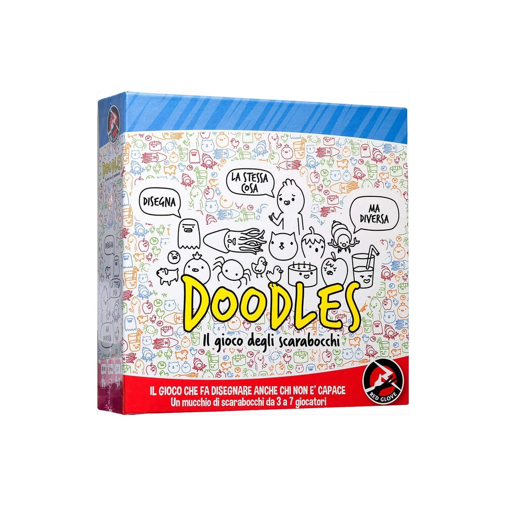 Red Glove - Doodles Party Board Game Ages 10+ - Hilarious 30-Second Simultaneous Drawing and Guessing Game for 3-7 Players with 158 Subject Cards and Sand Timer - RG2062 - Italian Edition