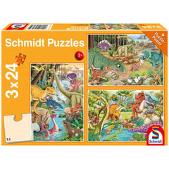 SCHMIDT SPIELE - Dinosaurier Spaß 3x24 Teile Kinderpuzzles - Puzzles