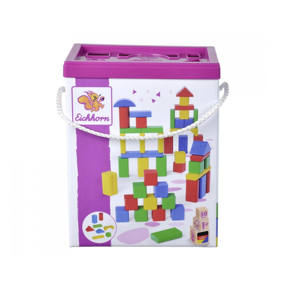 Simba - Steck- und Stapelspielzeug - Eichhorn Bunte Holzbausteine 50 Teile - 12 Monate+