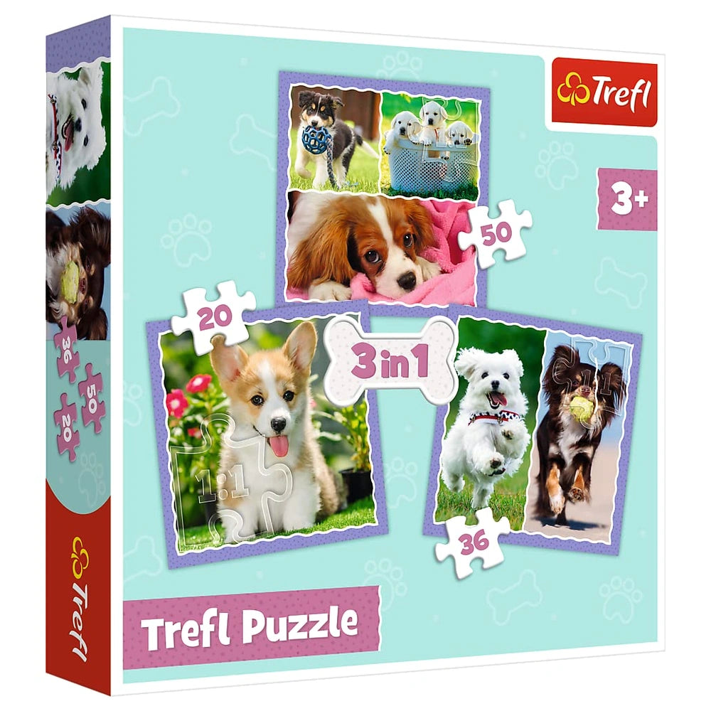 Trefl - 3 Puzzles in 1 - Adorable Puppies - Puzzles Age +3 - TRF34854