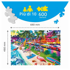 Trefl - Crazy Shapes 600 Piece Puzzle - Miami Beach - Puzzles Age +10 - TRF11132