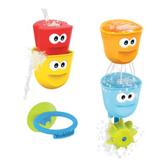 Yookidoo - Fill 'N' Spill Action Cups Bath Toy for Ages 8 Months+ - Premium 4-Piece STEM Stacking Tumbler Set with Suction Cup Holder and Water Pouring Effects