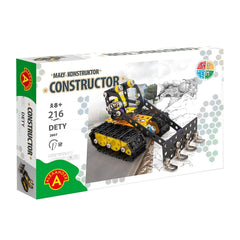 Alexander Constructor Dety Ruspa set box showing a yellow and black construction vehicle model for ages 8+ with 216 pieces.