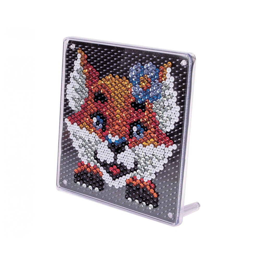 Ammirate decorative rectangular object features a metallic frame and a colorful beaded mosaic design.