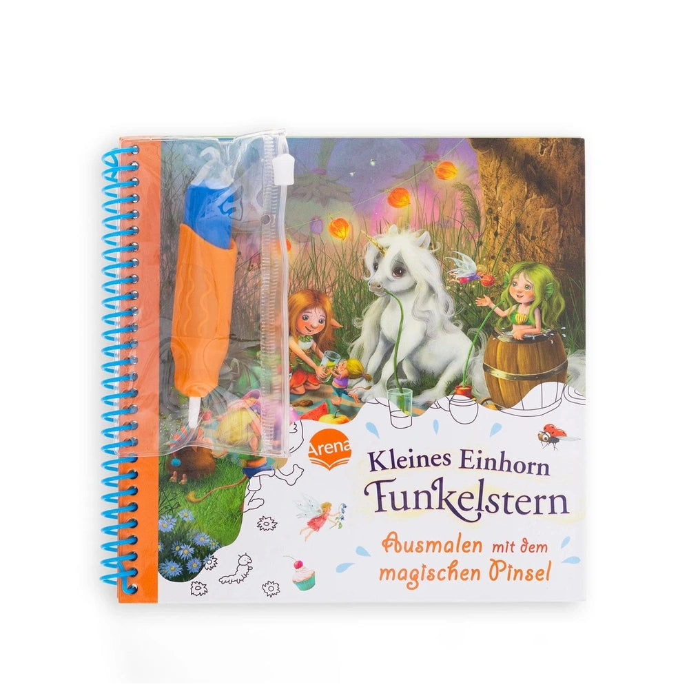 ARENA Magic Paintbrush Water Tank book in plastic case, featuring colorful cover art of a unicorn, fairy, and girl.