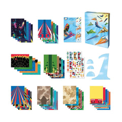 “ARTISTA - Paper Airplane kit featuring an assortment of colorful paper airplanes for creative arts & crafts projects.”