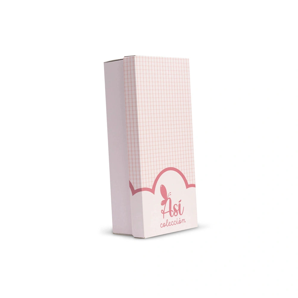 ASI Dolls box featuring pink grid pattern and logo.