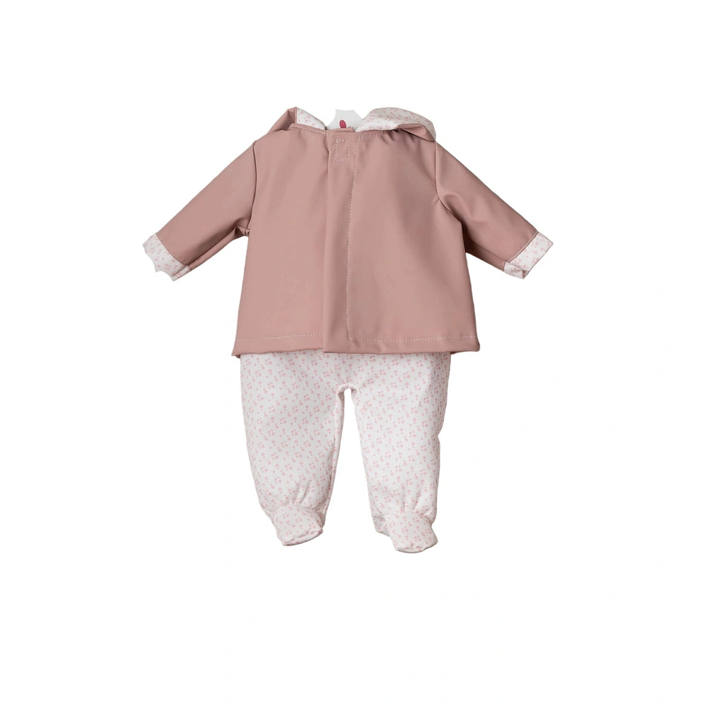 ASI Dolls outfit for 46 cm dolls featuring a light pink top with collar and white dotted pants, perfect for dolls playsets.