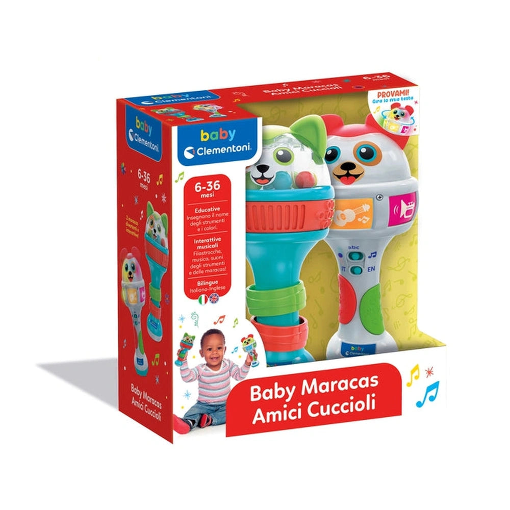 Baby Maracas Amici Cuccioli toy box features a colorful illustration and playful design, perfect for infants' musical play.