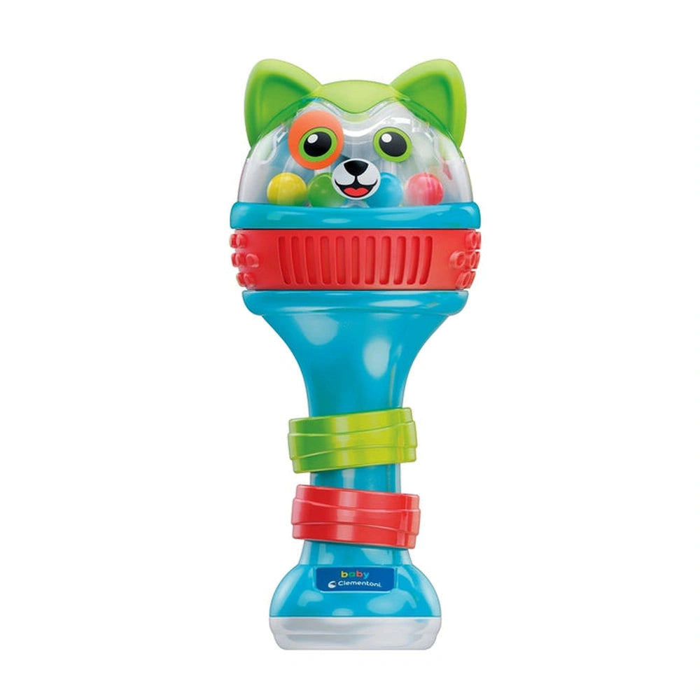 Baby maracas toy in vibrant colors with a smooth surface, designed for little hands to shake and produce sound.