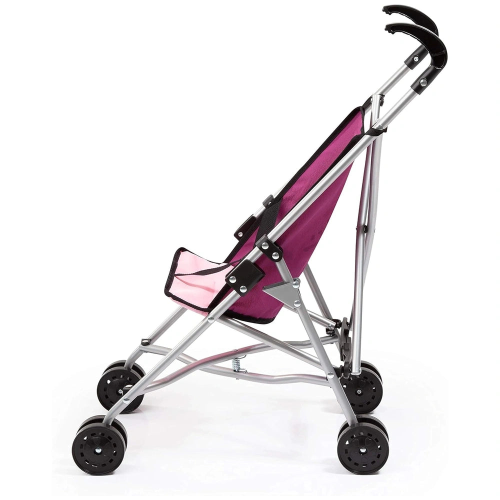 BAYER DESIGN Lila Buggy features a purple seat, silver frame, and black wheels, designed for dolls playsets.