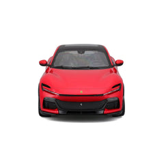 Ferrari Purosangue 1:24 die-cast vehicle featuring a glossy red body, black roof, reflective headlights, and detailed wheels.