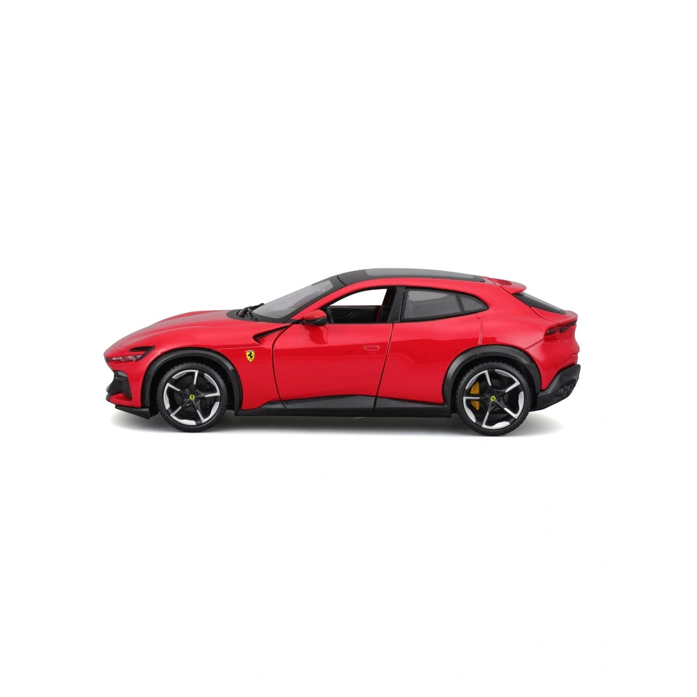 Ferrari Purosangue 1:24 die cast vehicle in red with glossy body, black wheels, and matte roof, displayed front view.